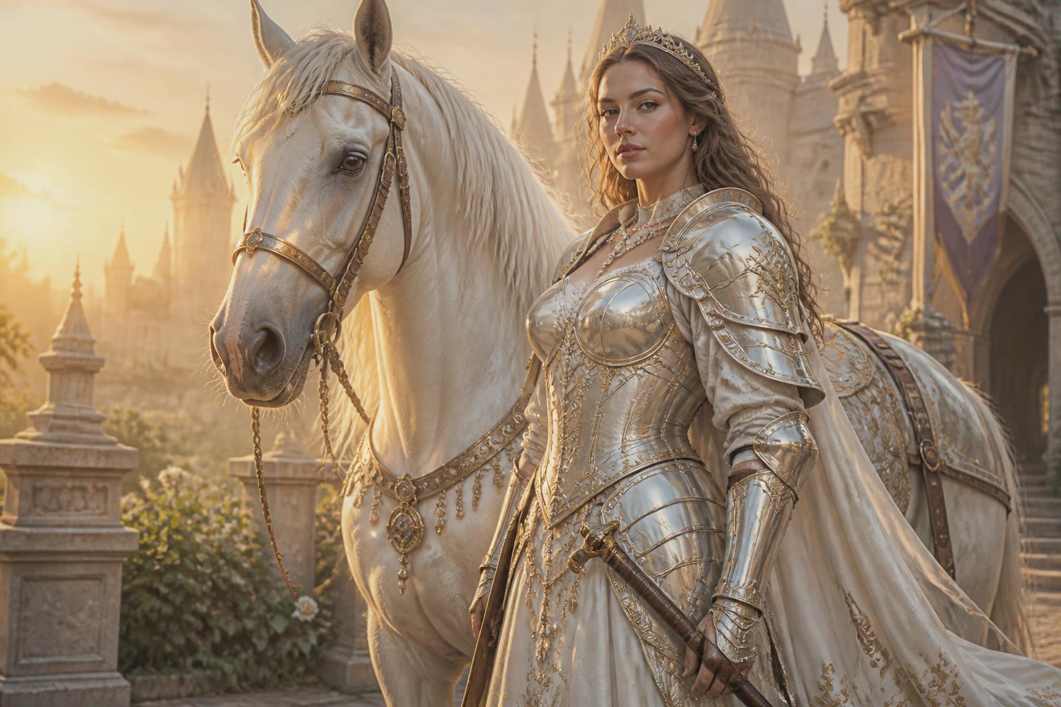 Warrior princess in castle courtyard
