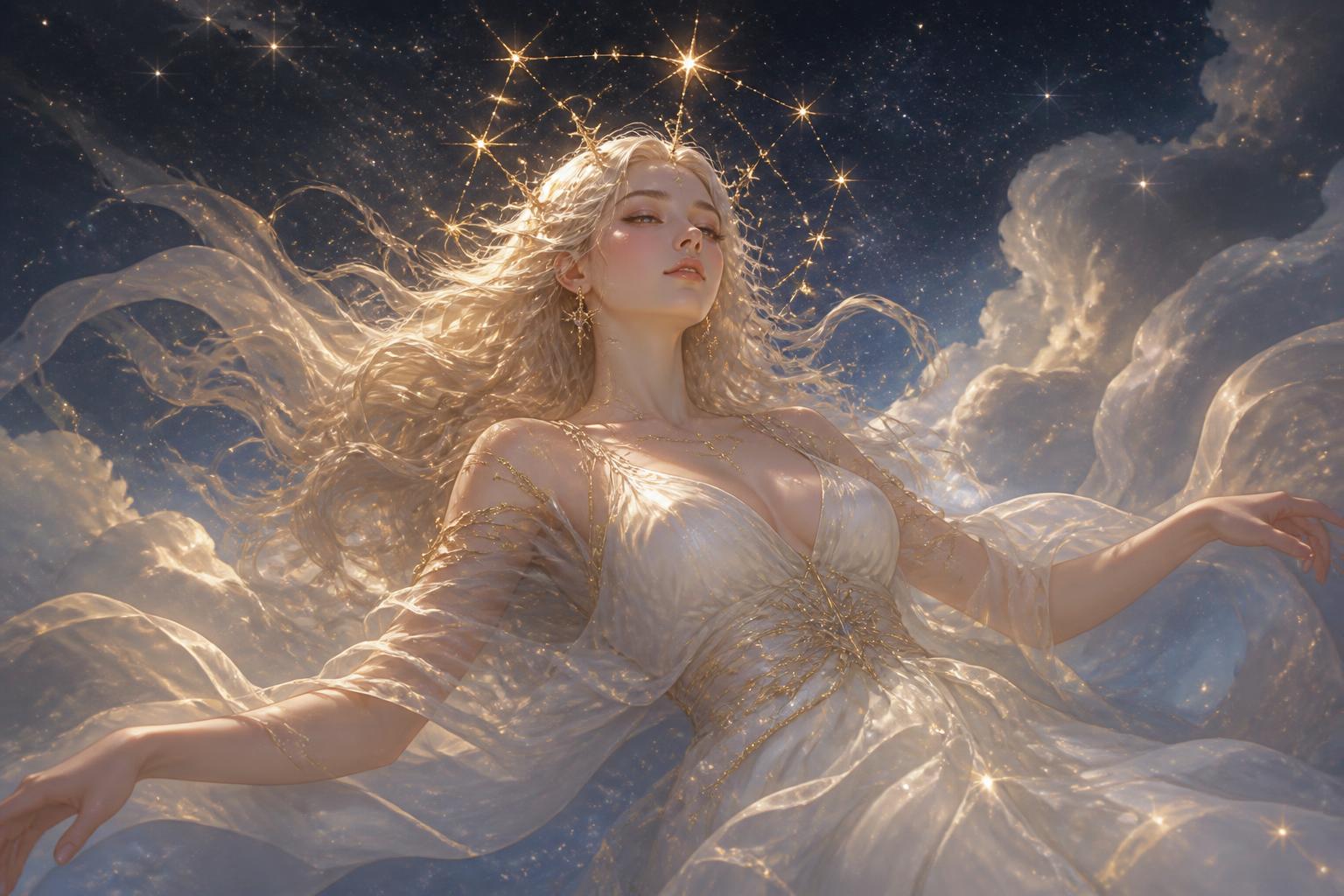 Celestial goddess among stars