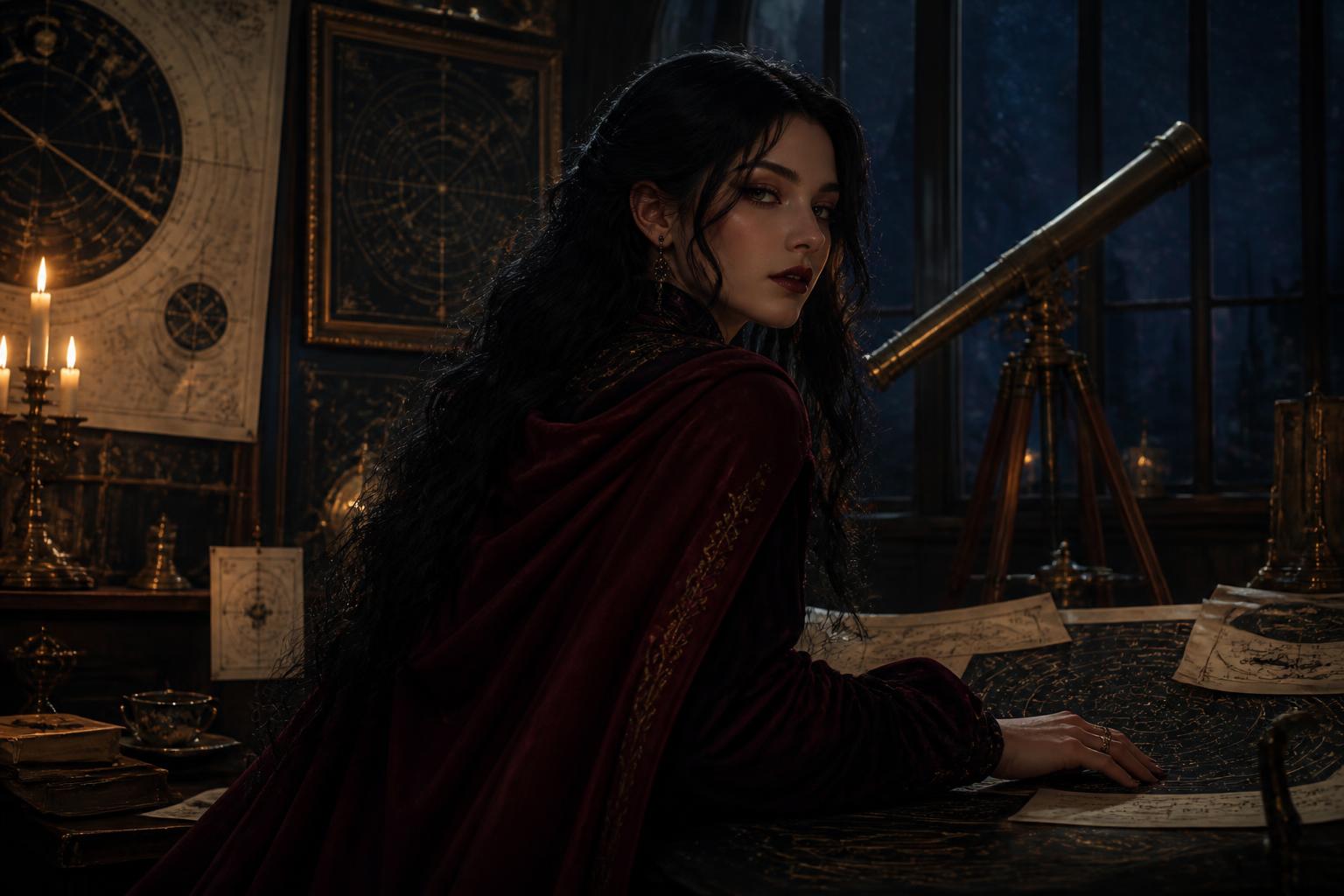 Sorceress in star observatory