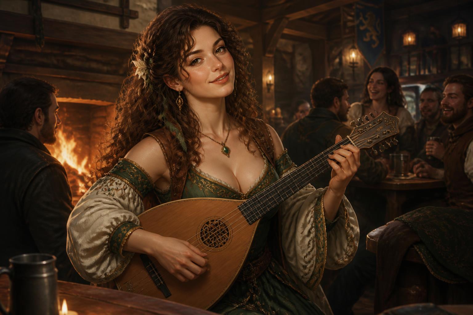 Bard girlfriend in fantasy inn