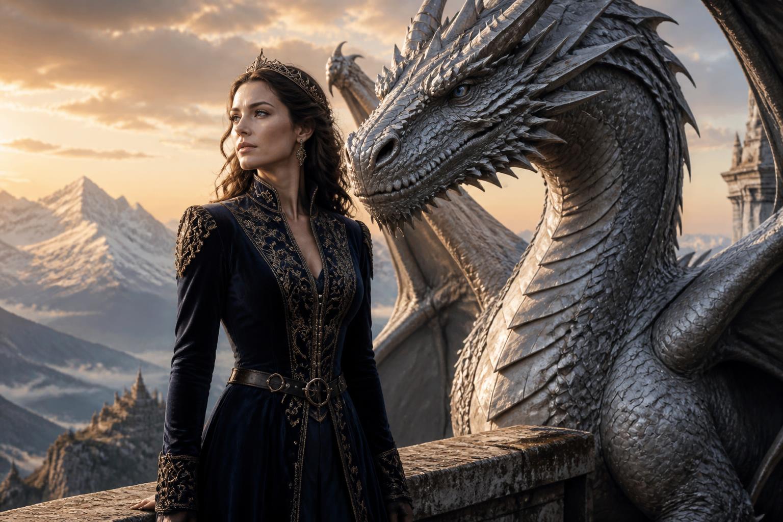Dragon rider queen at golden hour