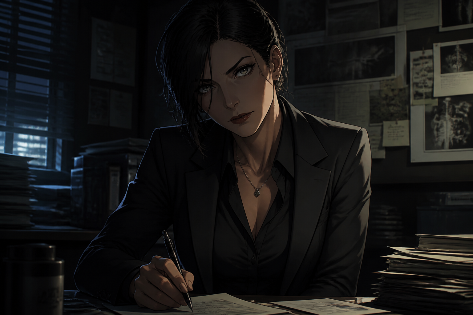 Noir detective anime character