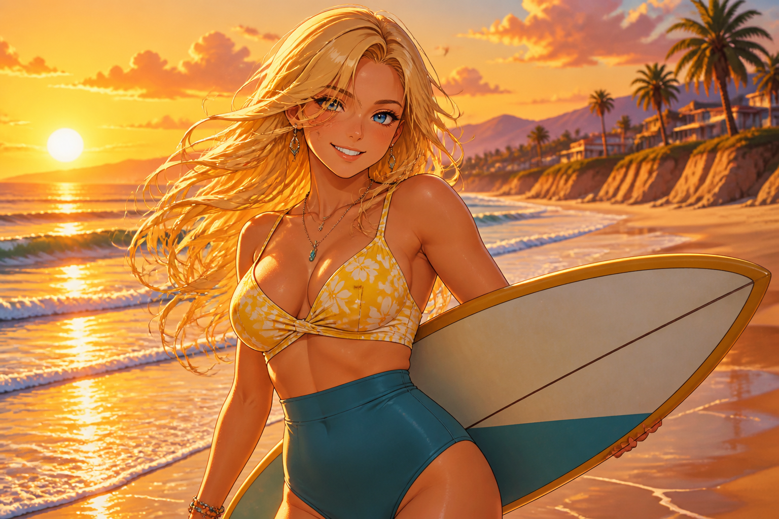 Coastal surfer anime character
