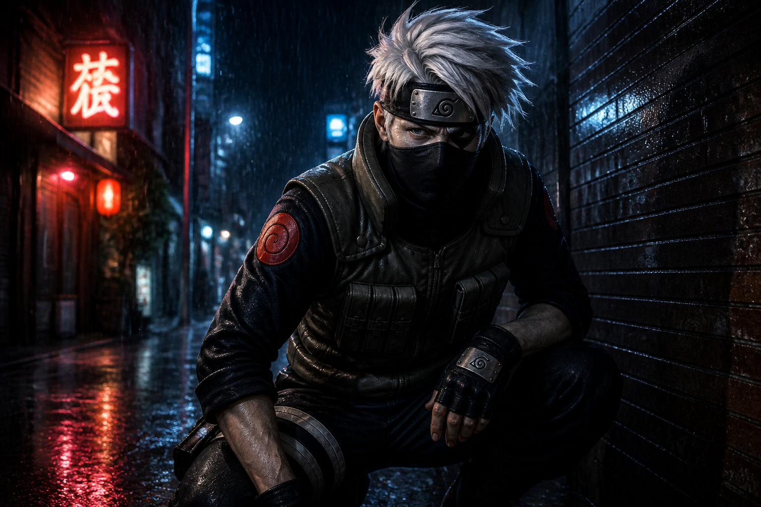 Masked rogue ninja at night