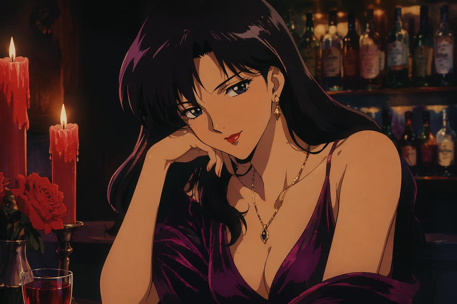 Candlelit lounge anime portrait