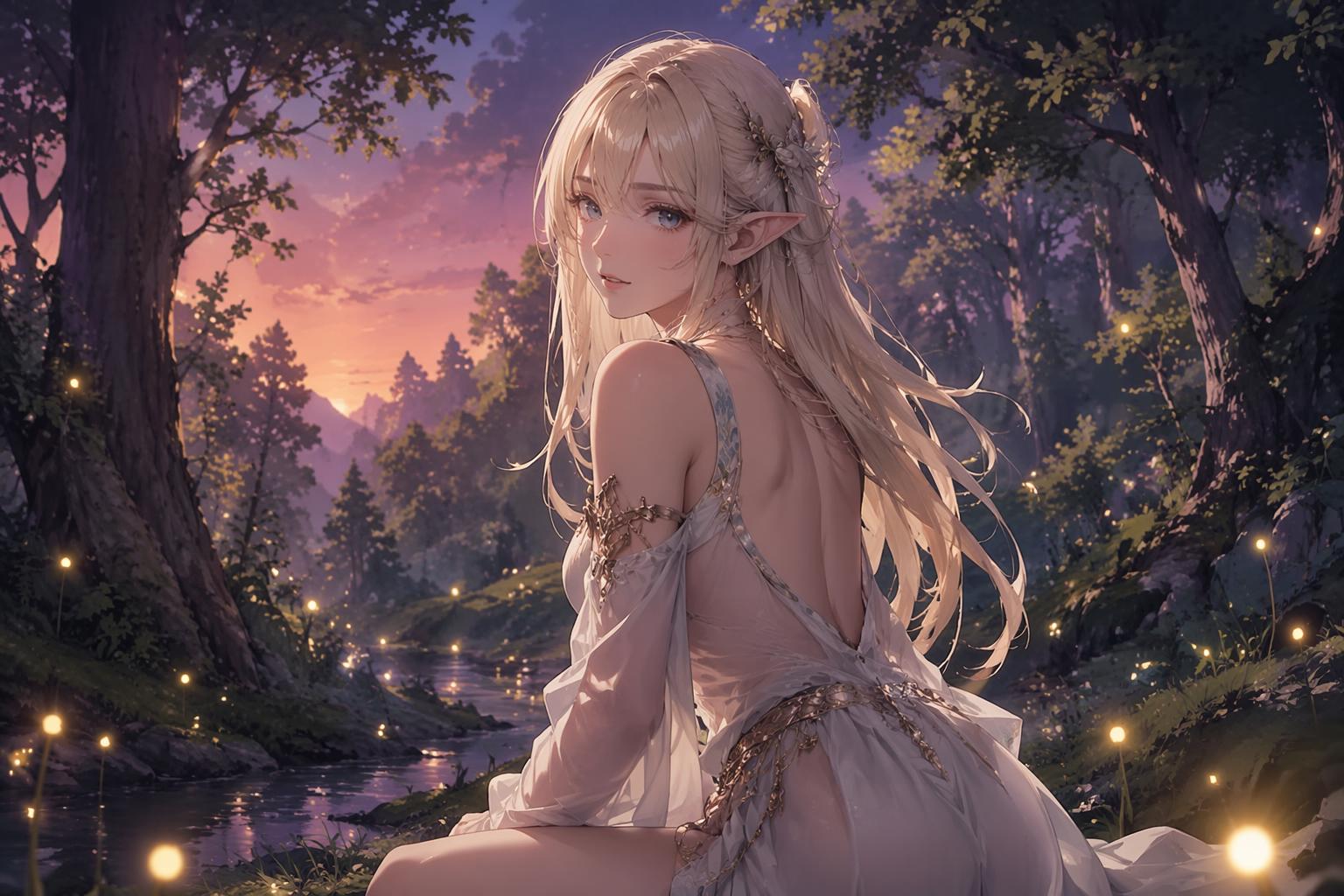 Dusk forest elf anime character