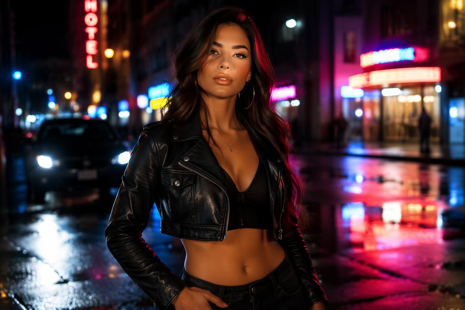 Neon city night glamour shot