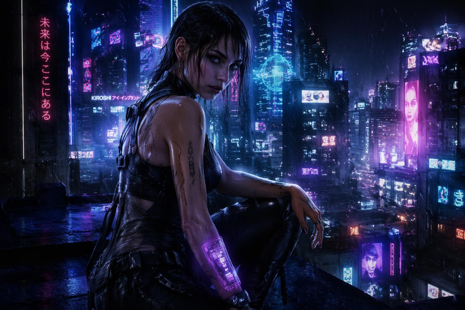 Cyberpunk neon netrunner character