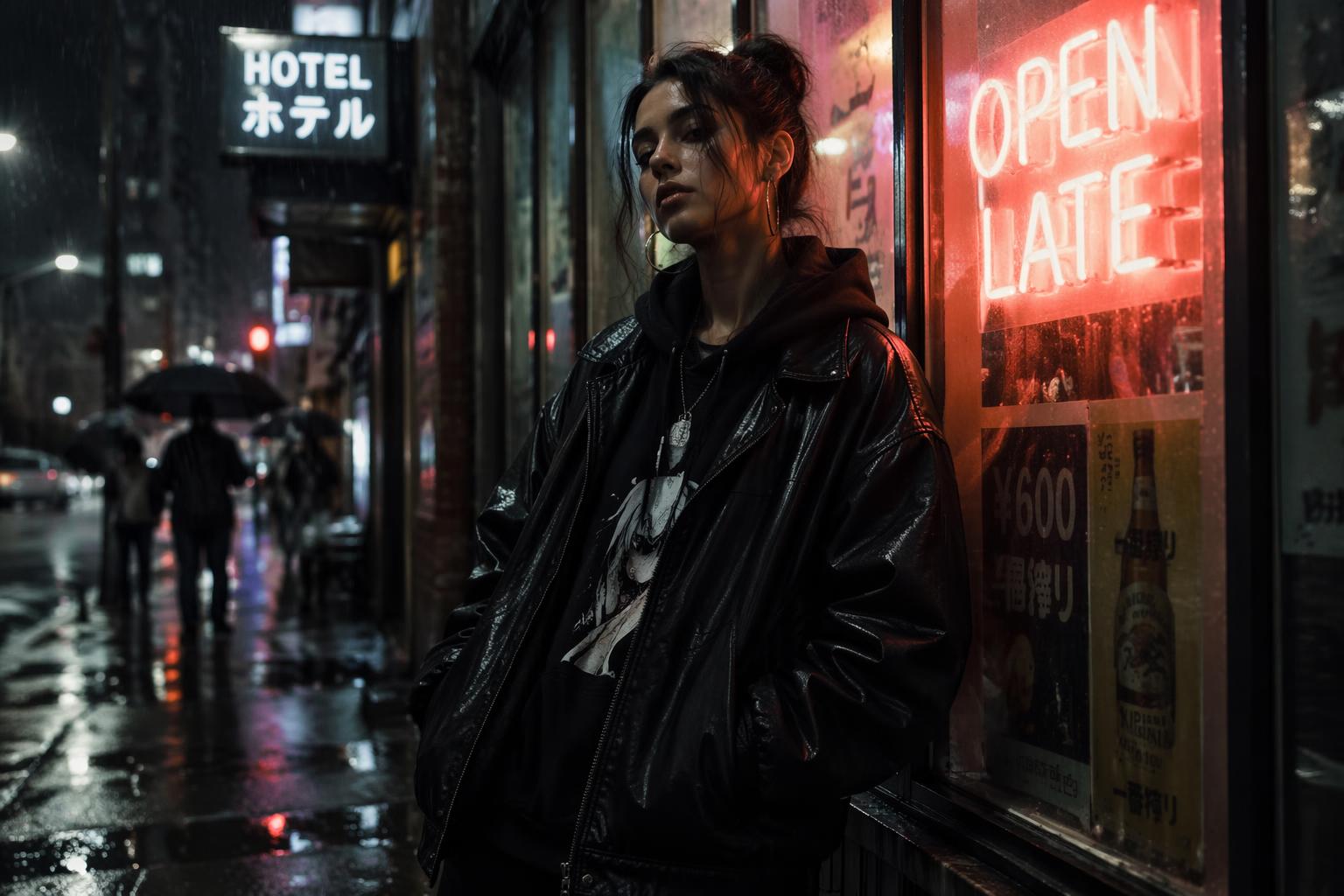 Rainy city streetwear character