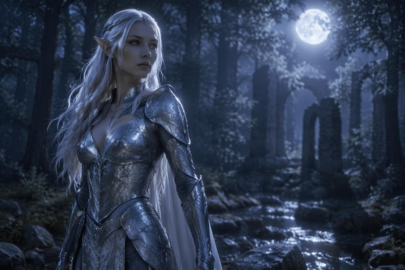 Moonlit elven fantasy character