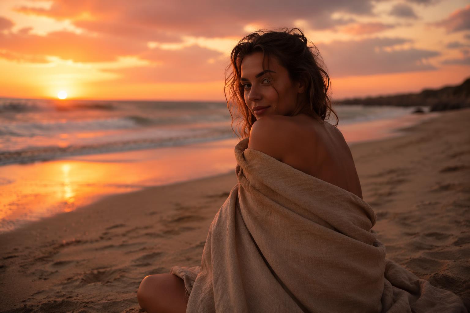 Sunset quiet coastal beach scene