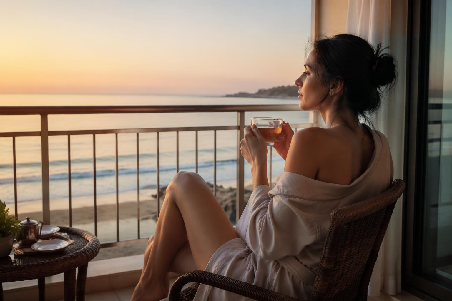 Dawn ocean hotel balcony scene