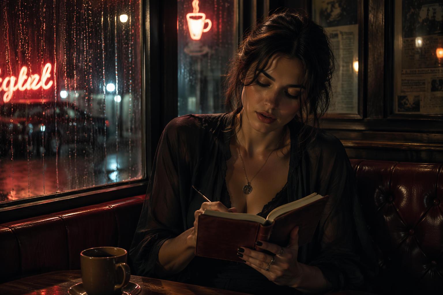 Late night rain cafe poet booth