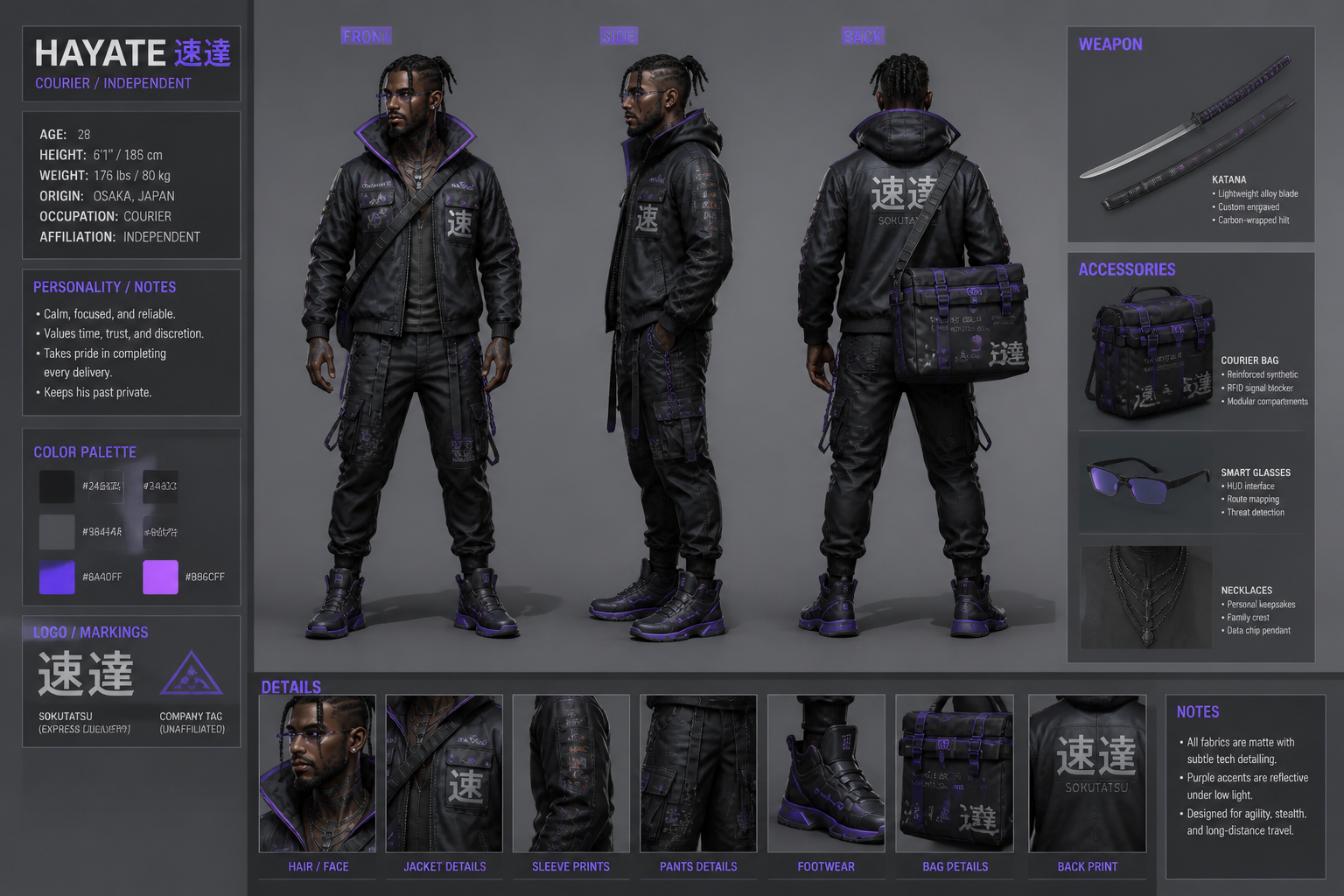 Cyberpunk courier turnaround (after)