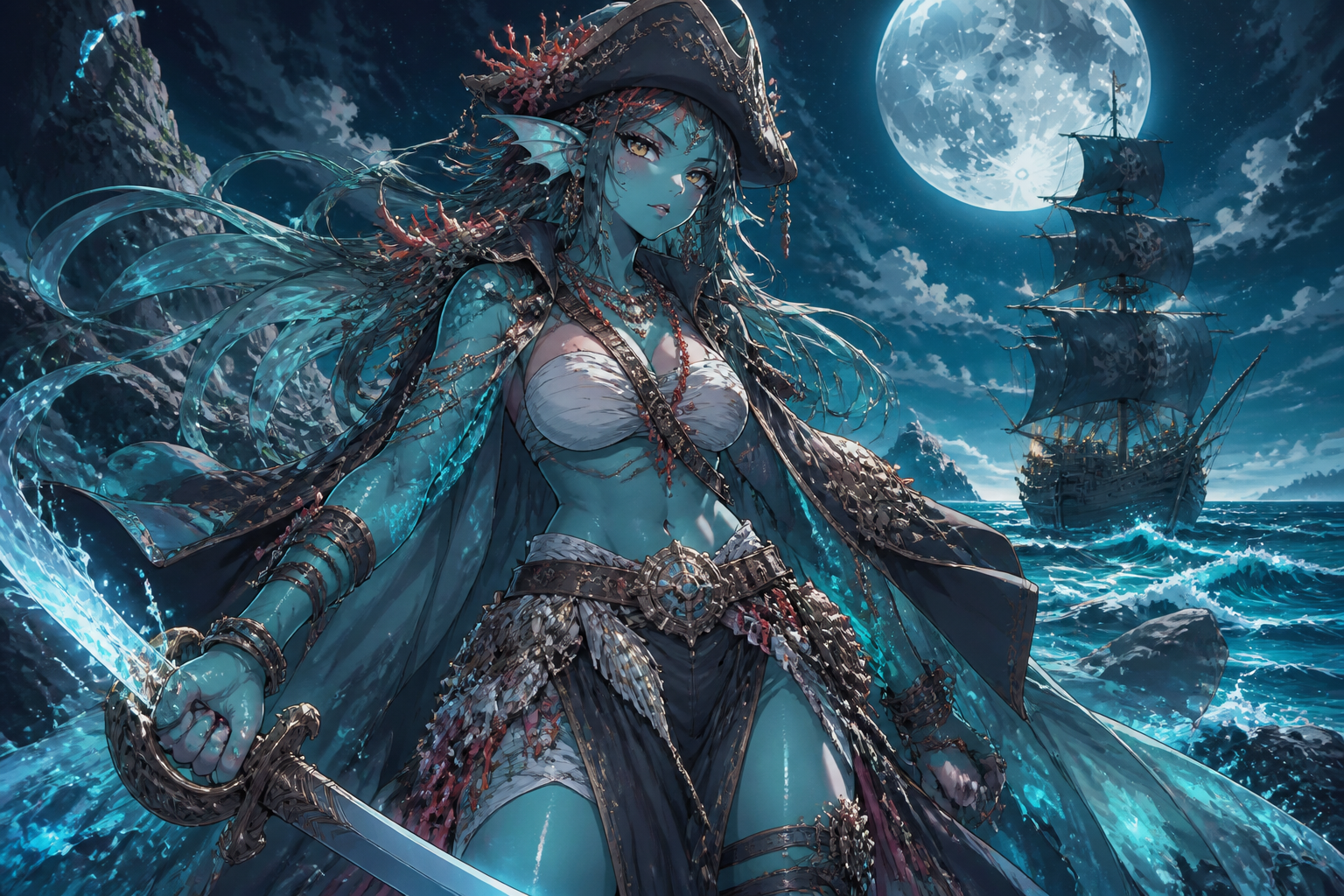 Ocean warrior at moonlight