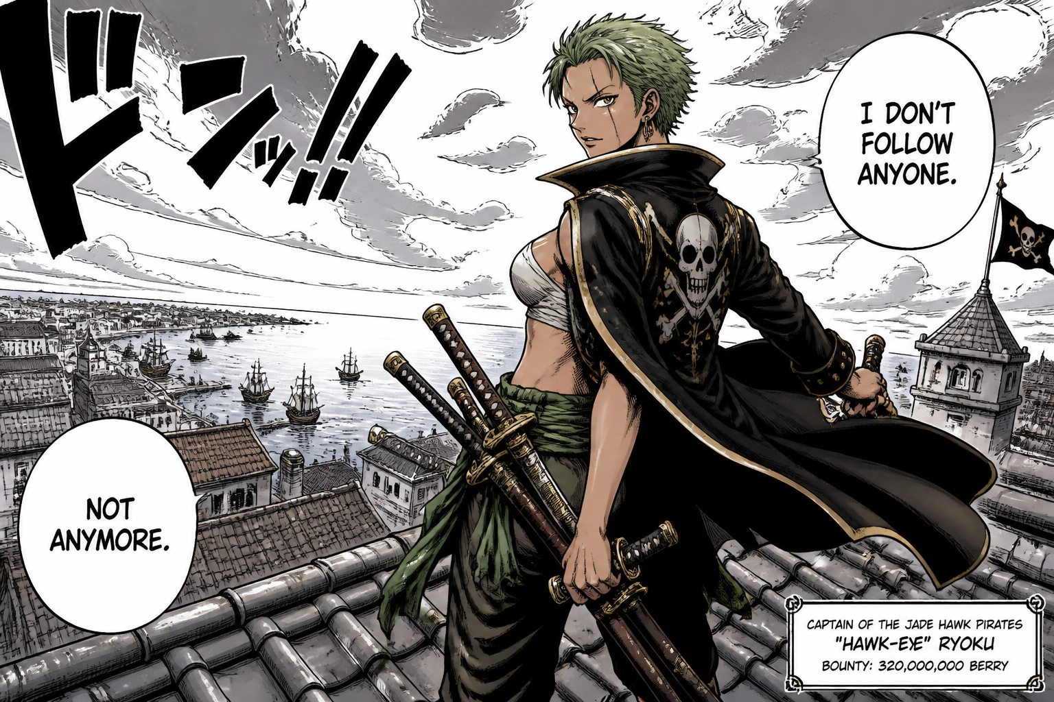 Green-haired pirate swordswoman
