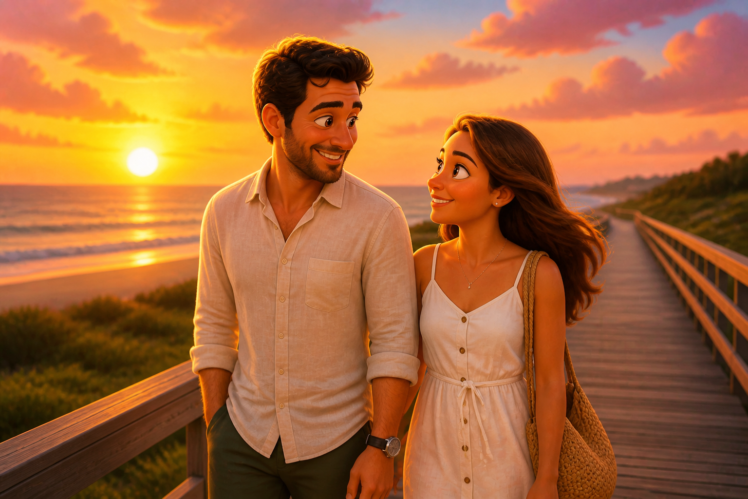 Sunset couple in 3D style (after)