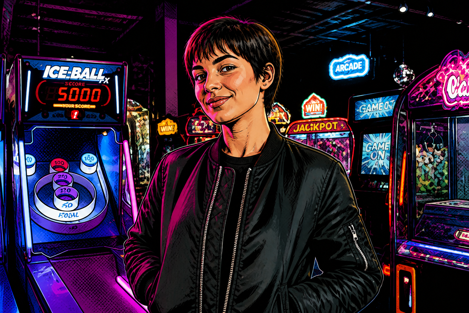 Comic-book arcade portrait (after)