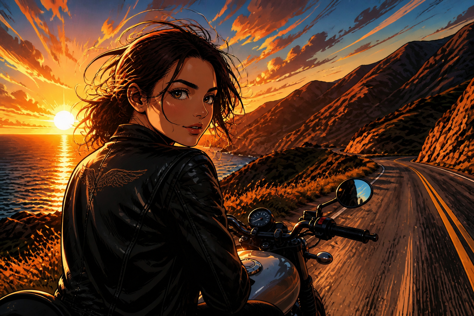 Motorcycle road trip anime (after)