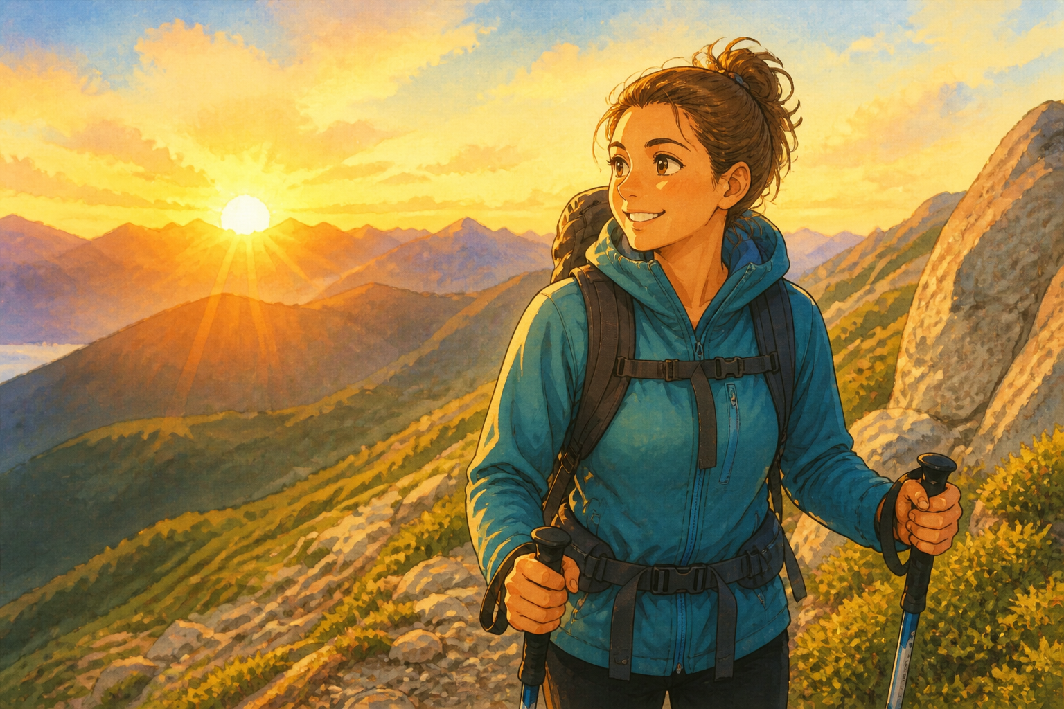 Ghibli style hiking anime (after)