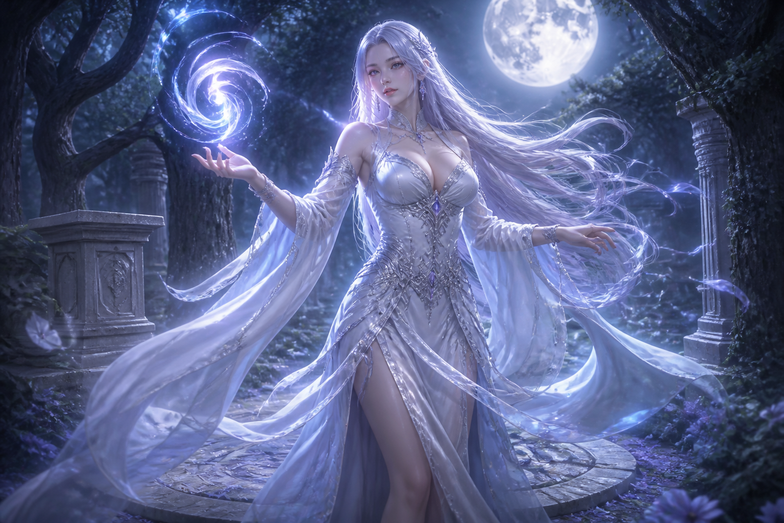 Moonlit mage character portrait