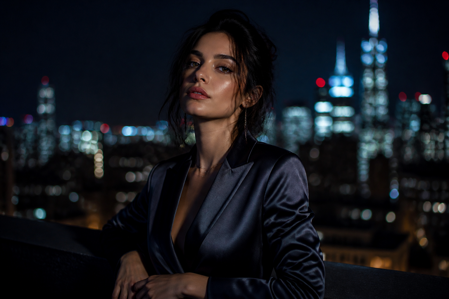 City rooftop night portrait