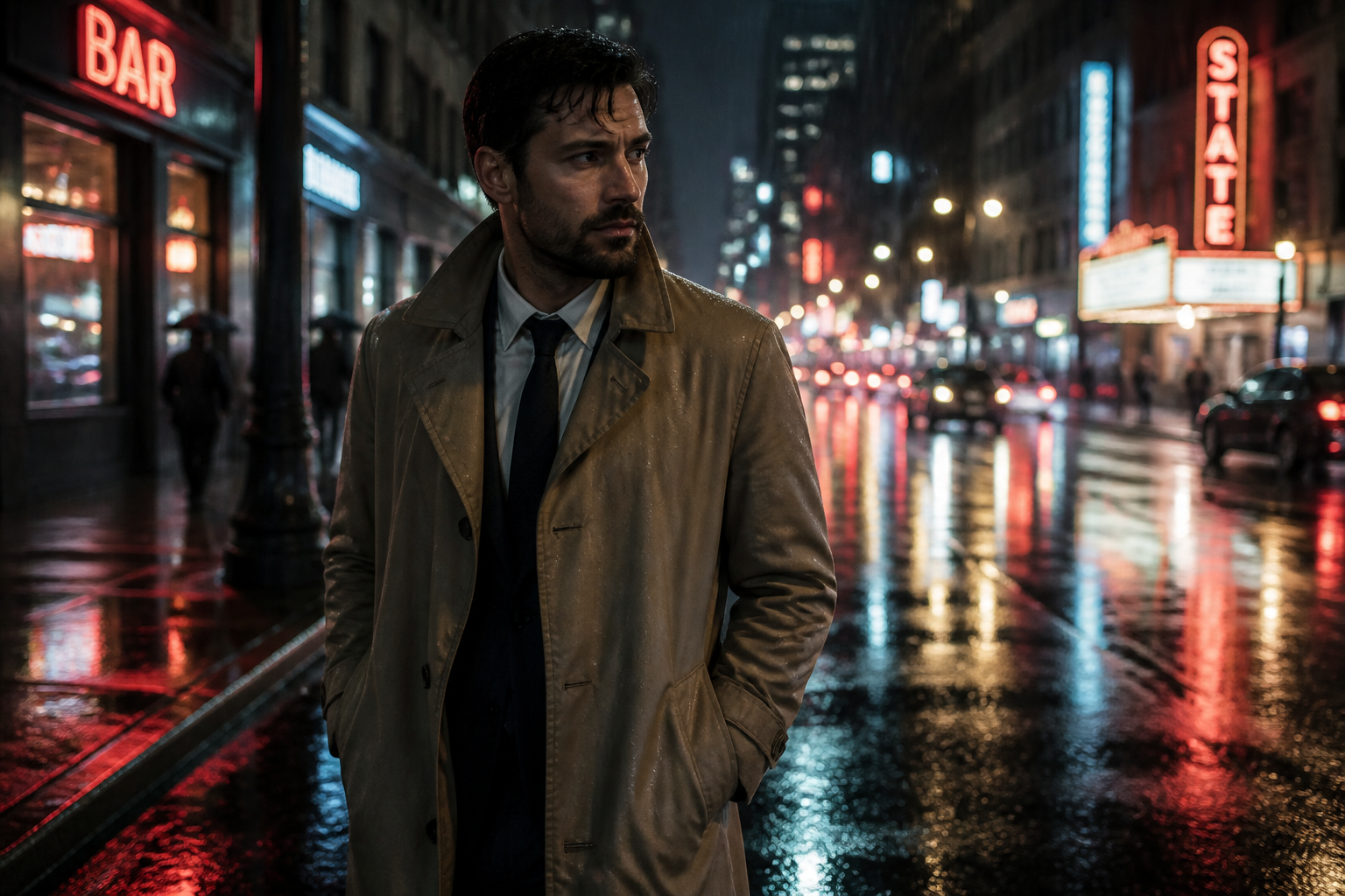 Rainy neon street portrait