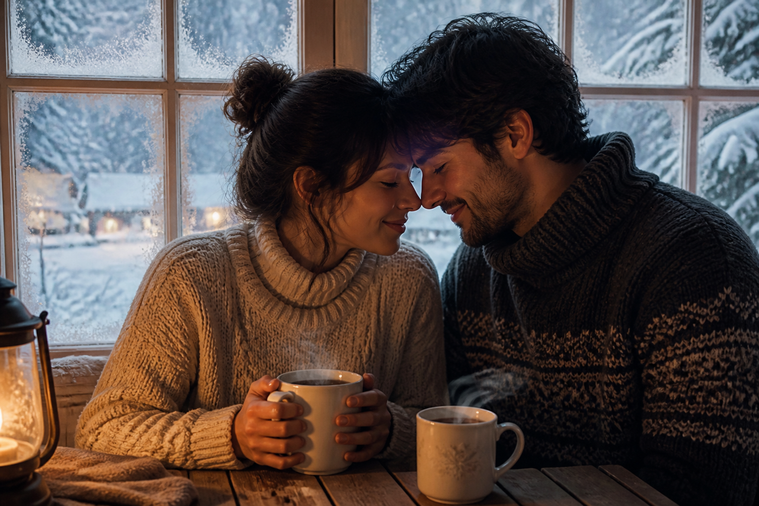Snowy winter window quiet moment