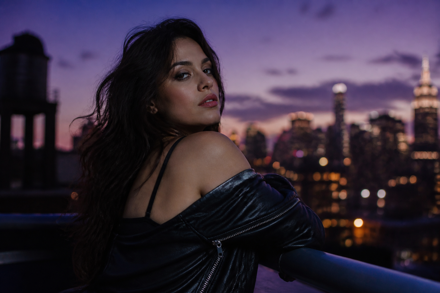Dusk city rooftop portrait