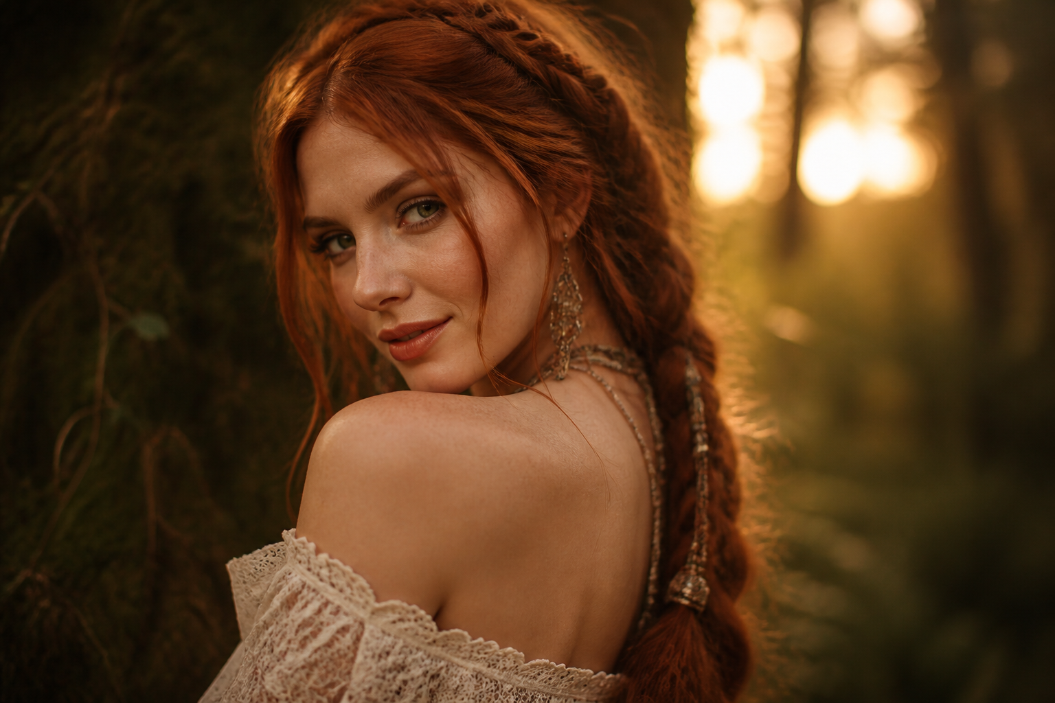 Forest bohemian golden hour portrait