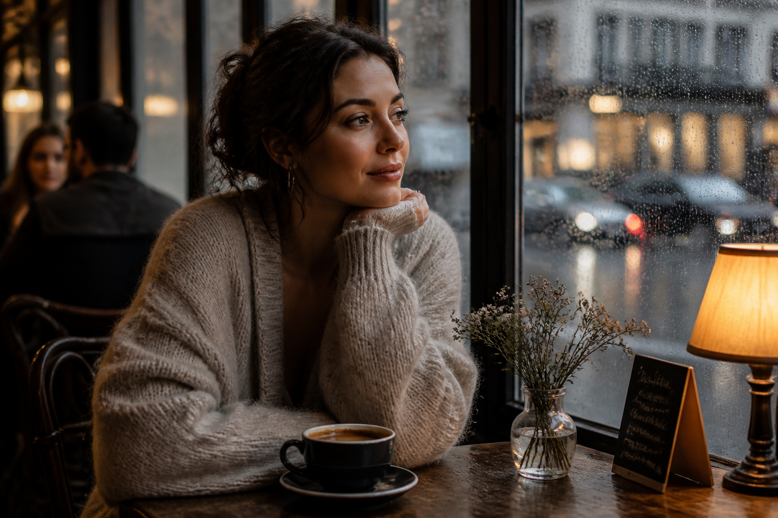 Cozy rainy cafe companion