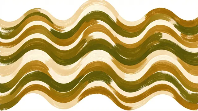 Hand-painted rippling wavy stripes in olive green, harvest gold and cream against a white background