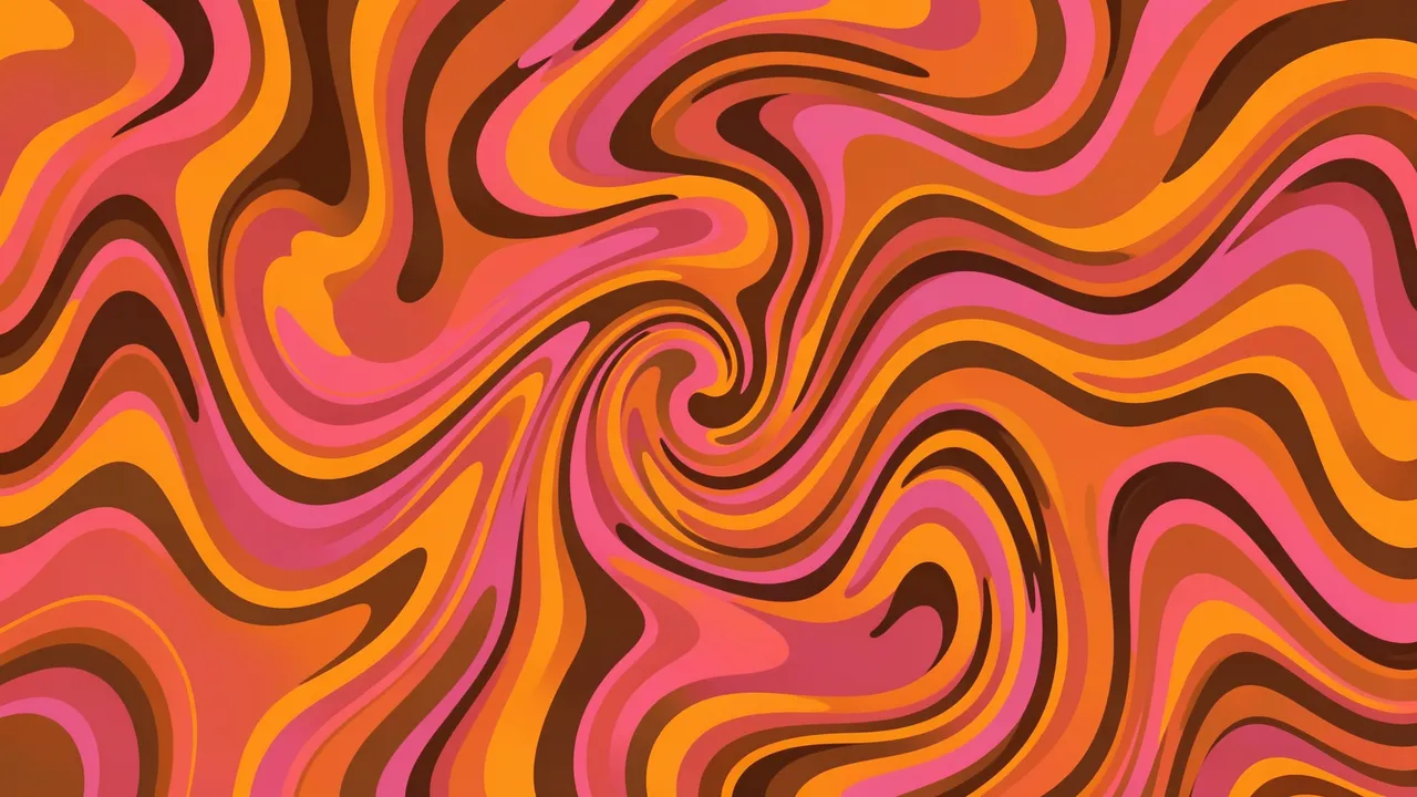 A full frame swirling psychedelic pattern in warm orange, pink, and retro brown tones