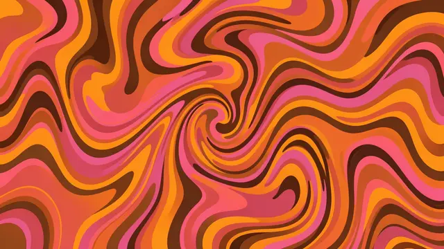 A full frame swirling psychedelic pattern in warm orange, pink, and retro brown tones