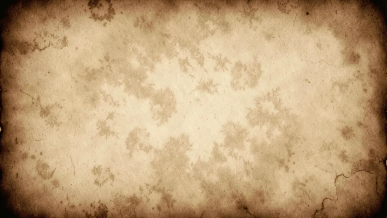 Worn old parchment with dark aged border vignette, mottled discoloration, and central empty copy space