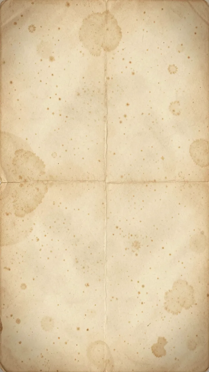 Vertical folded aged paper with foxing stains, faint creases and warm yellowed tone