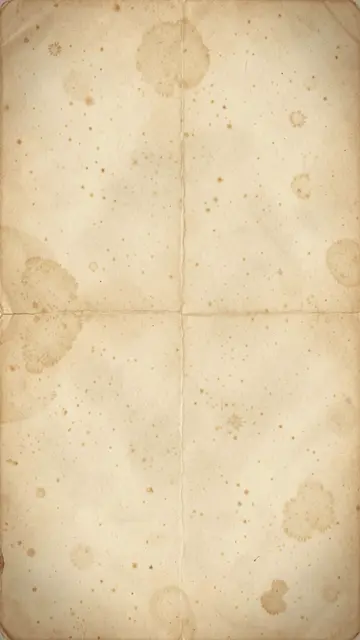 Vertical folded aged paper with foxing stains, faint creases and warm yellowed tone