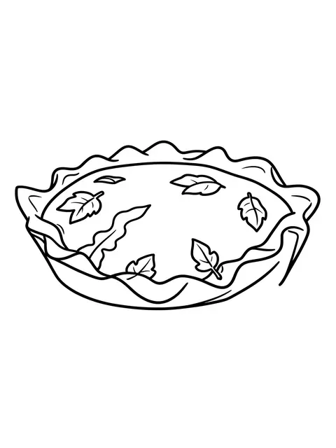 Black and white bold line art of an apple pie with leaf crust cutouts on a plain white background