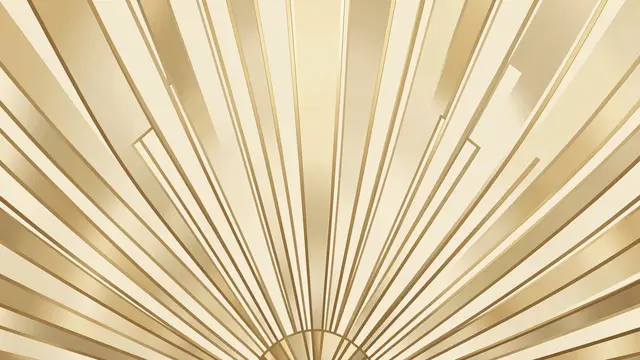 Symmetrical Art Deco sunburst rays in champagne gold and cream fill the frame with upper copy space