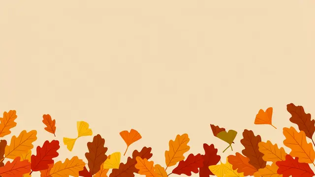 Flat vector autumn background with oak and ginkgo leaves along the bottom edge and empty warm beige copy space above