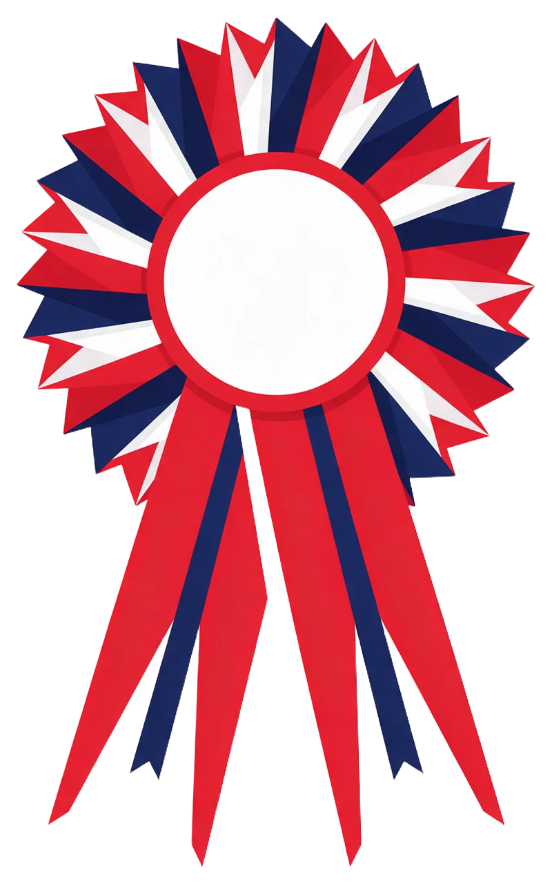 Flat vector award rosette with an empty circular centre and hanging ribbon tails