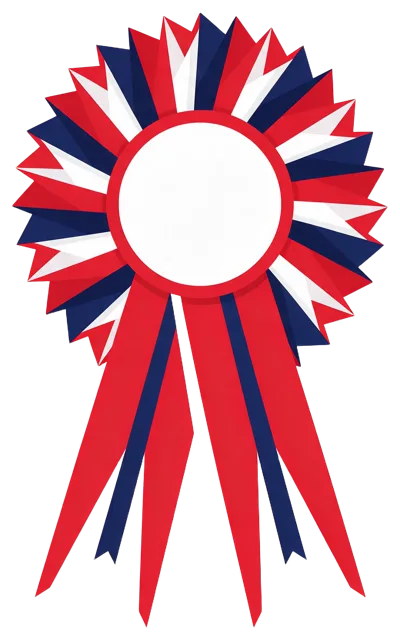 Flat vector award rosette with an empty circular centre and hanging ribbon tails