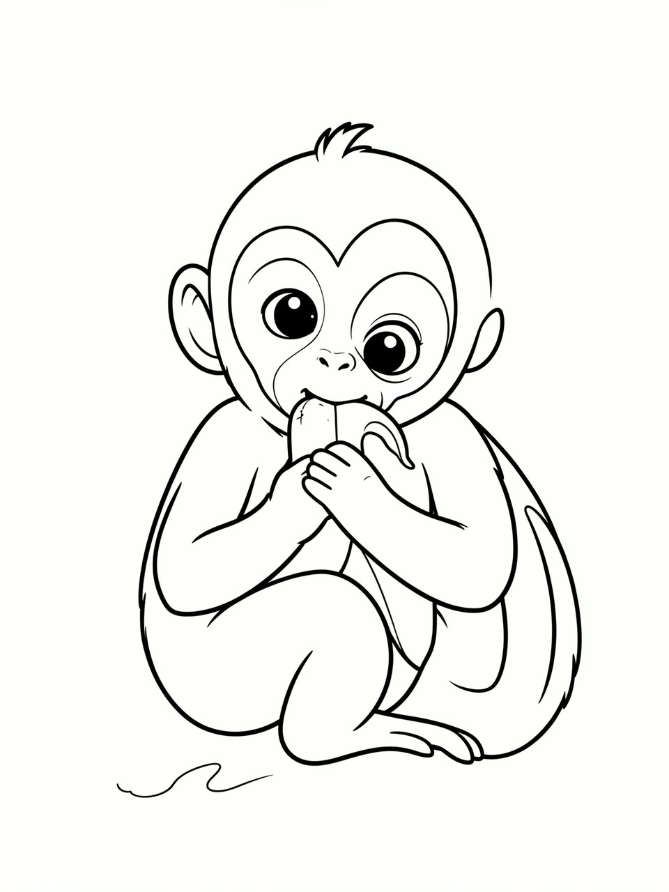 Baby Monkey Eating Banana Coloring Page — Free Printable (HD JPG ...