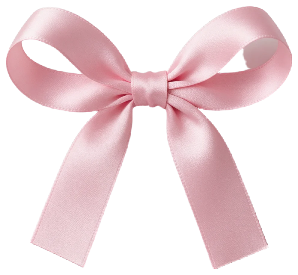 A neatly tied baby pink satin ribbon bow with two loops and two short tails