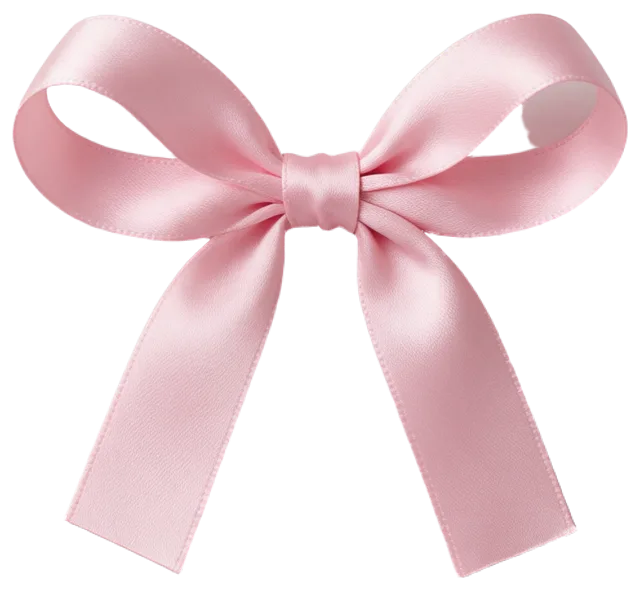 A neatly tied baby pink satin ribbon bow with two loops and two short tails