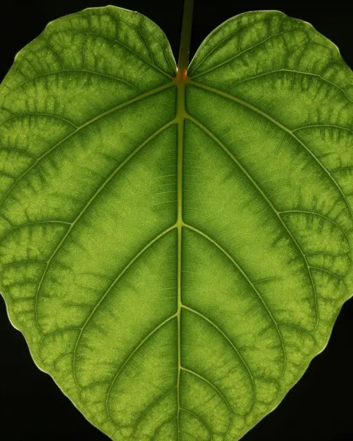 Close-up macro view of a backlit green leaf revealing its intricate branching vein structure against a dark background