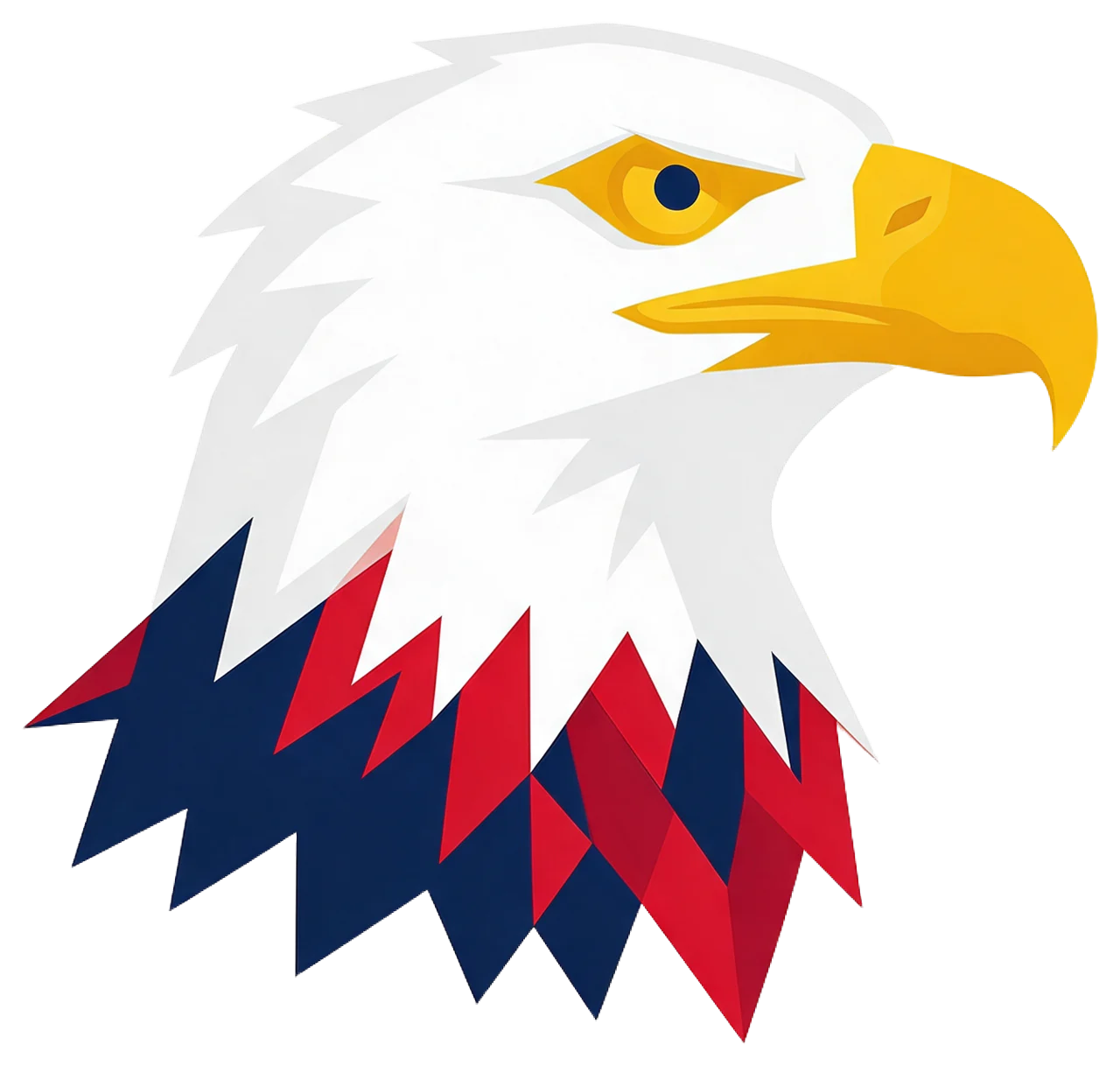 Geometric flat vector illustration of a bald eagle head facing right in profile