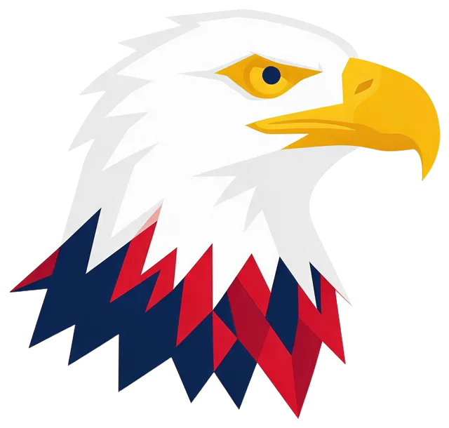 Geometric flat vector illustration of a bald eagle head facing right in profile