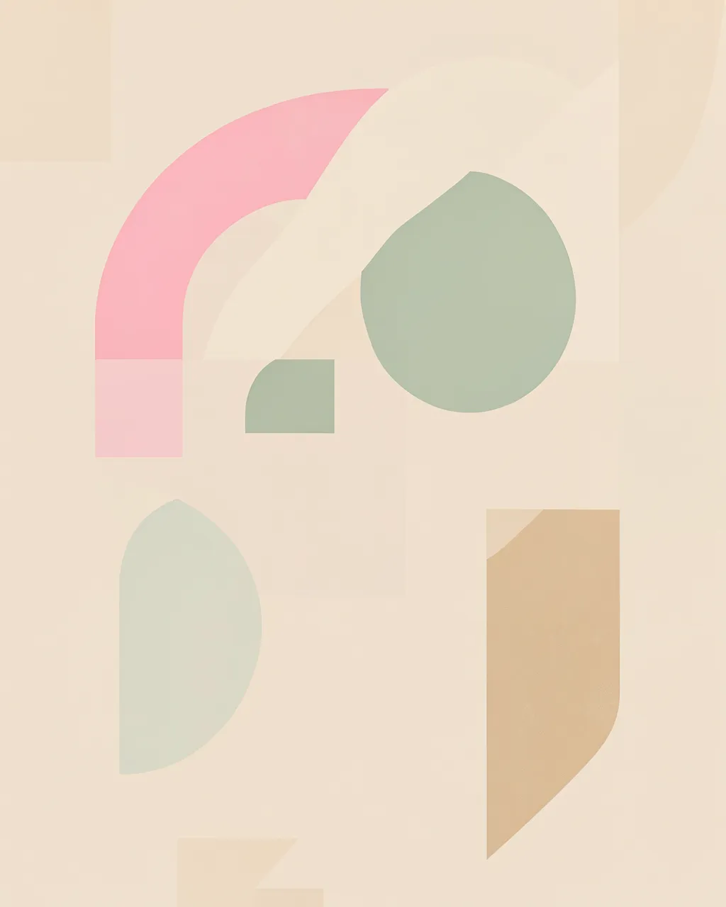 Soft pastel bauhaus-inspired geometric shapes arranged on a light beige background
