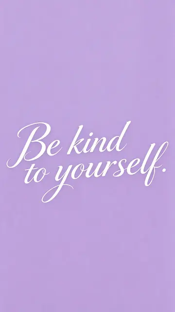 White flowing script text reading "Be kind to yourself." centered on a soft lavender vertical background